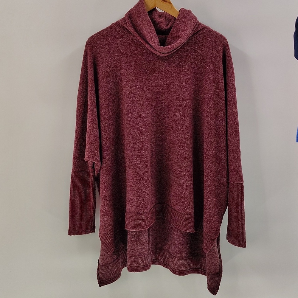 Zenana Outfitters Cowl Neck Sweater Large Burgundy Maroon Oversized